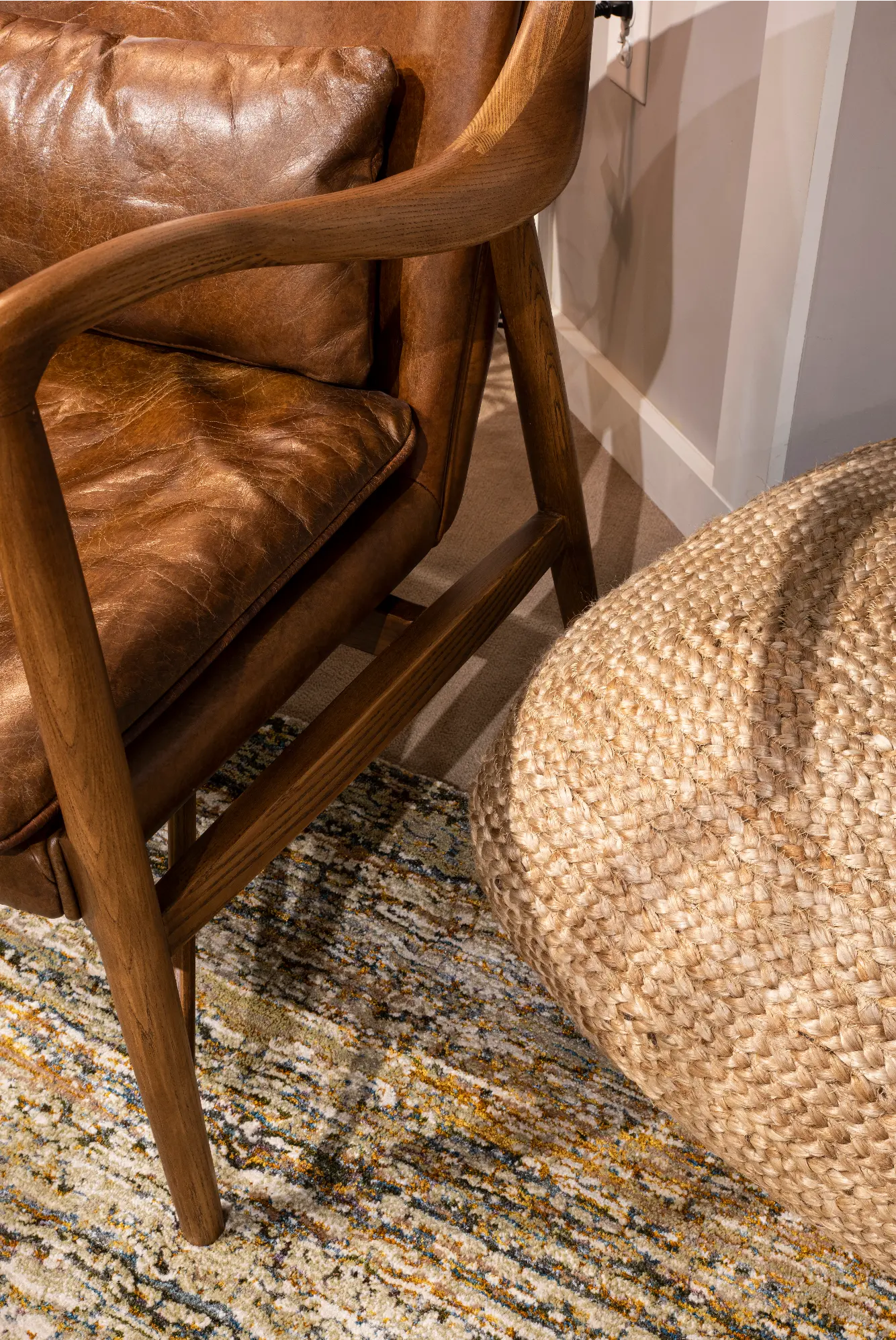 Modern Eclectic Brown Leather Accent Chair with Wood Frame-2