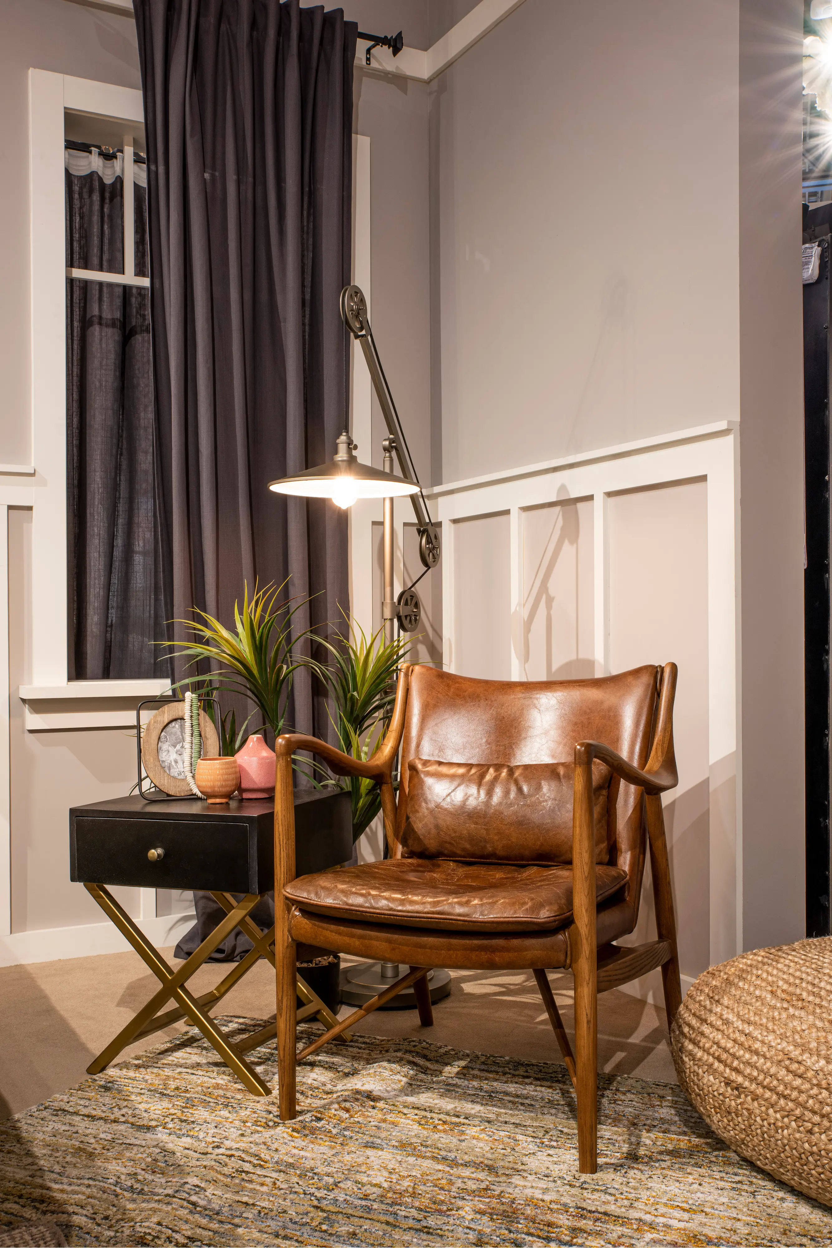 Modern Eclectic Brown Leather Accent Chair with Wood Frame-3