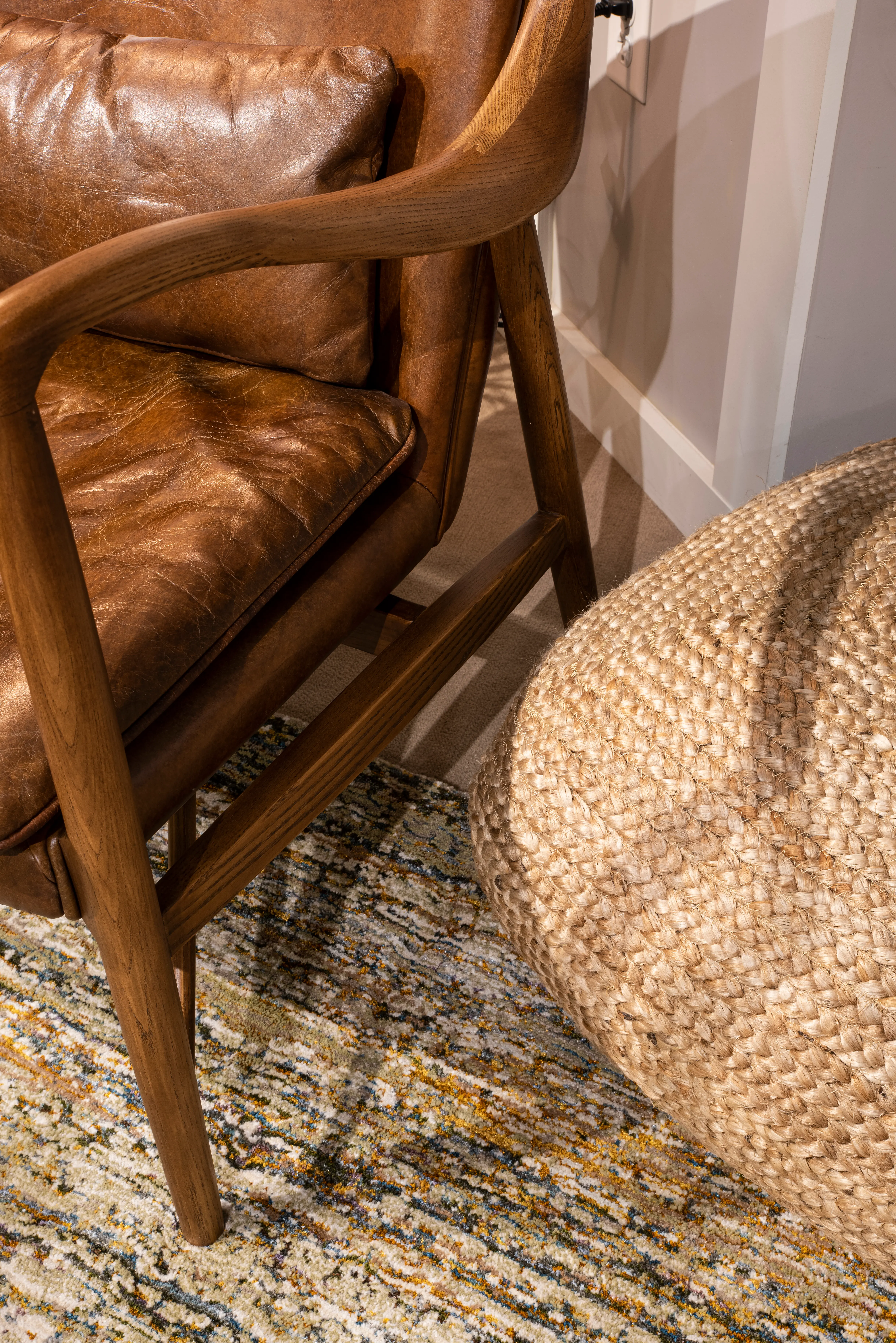 Modern Eclectic Brown Leather Accent Chair with Wood Frame-4