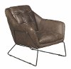 Brown Top Grain Leather Button Tufted Accent Chair - Modern Eclectic