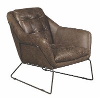 Brown Top Grain Leather Button Tufted Accent Chair - Modern Eclectic-2