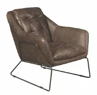 Modern Eclectic Brown Top Grain Leather Button Tufted Accent Chair