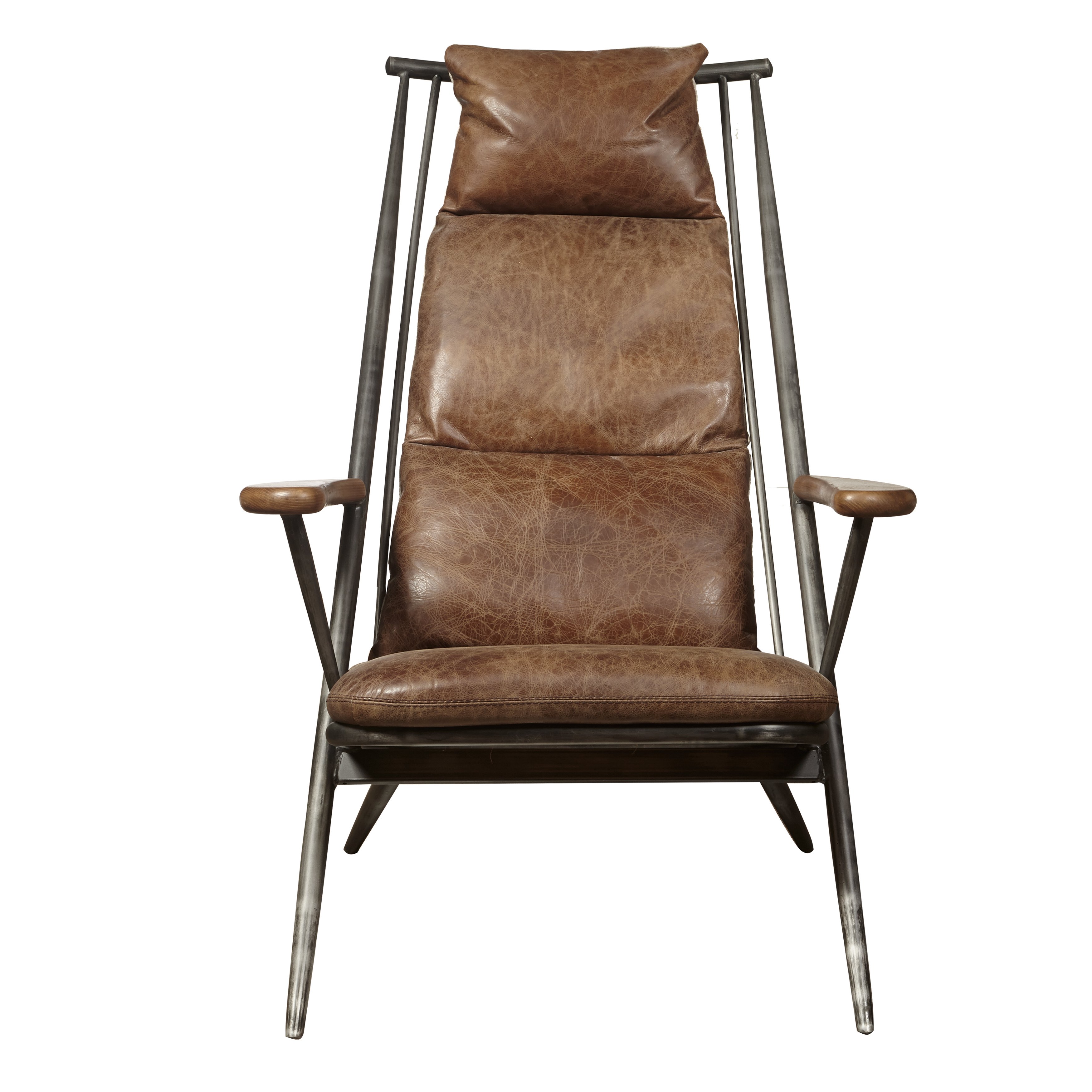 Modern Eclectic Brown Leather Accent Chair-1