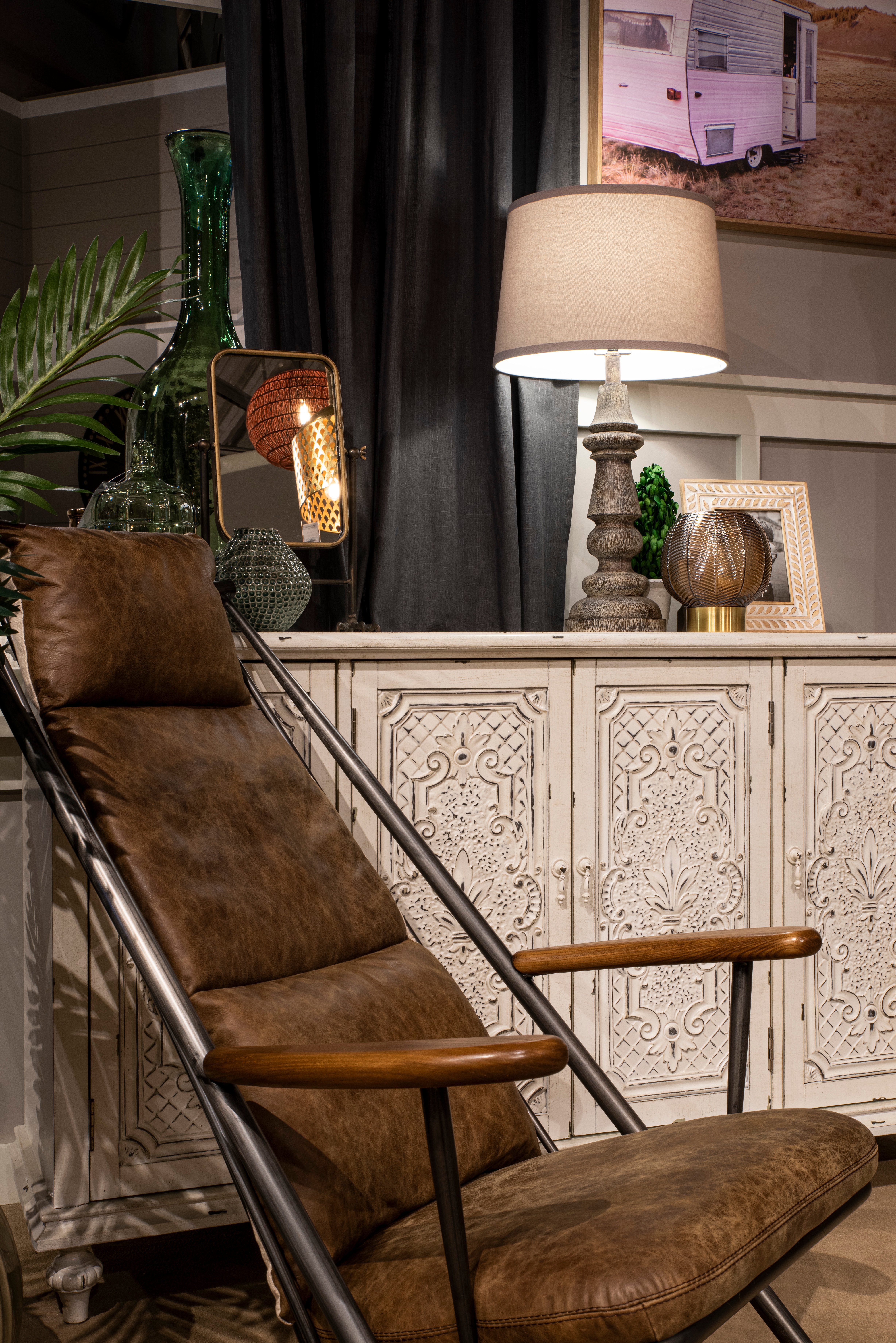 Modern Eclectic Brown Leather Accent Chair-2