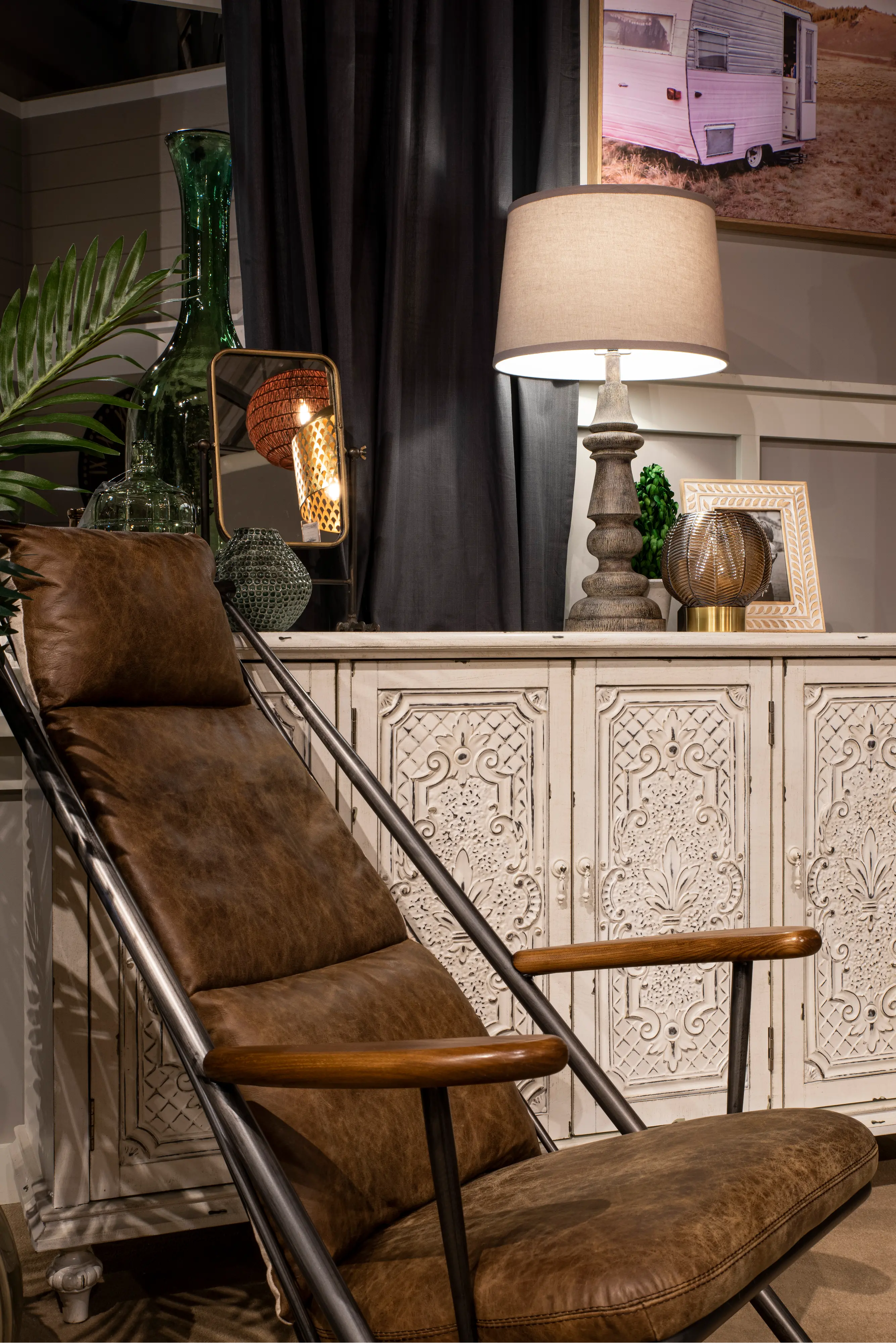 Modern Eclectic Brown Leather Accent Chair-2