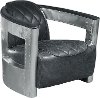 Black Leather Aviation Chair with Riveted Metal Frame - Modern Eclectic
