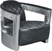 Black Leather Aviation Chair with Riveted Metal Frame - Modern Eclectic