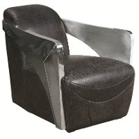 Black Top Grain Leather Accent Chair with Stainless Steel Arms - Modern Eclectic