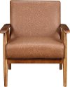 Cognac Brown Faux Leather Accent Chair with Wood Frame - Modern Eclectic