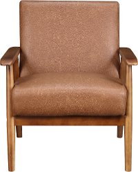 Cognac Brown Faux Leather Accent Chair with Wood Frame - Modern Eclectic