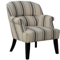 Oatmeal and Blue-Gray Upholstered Rolled Arm Accent Chair