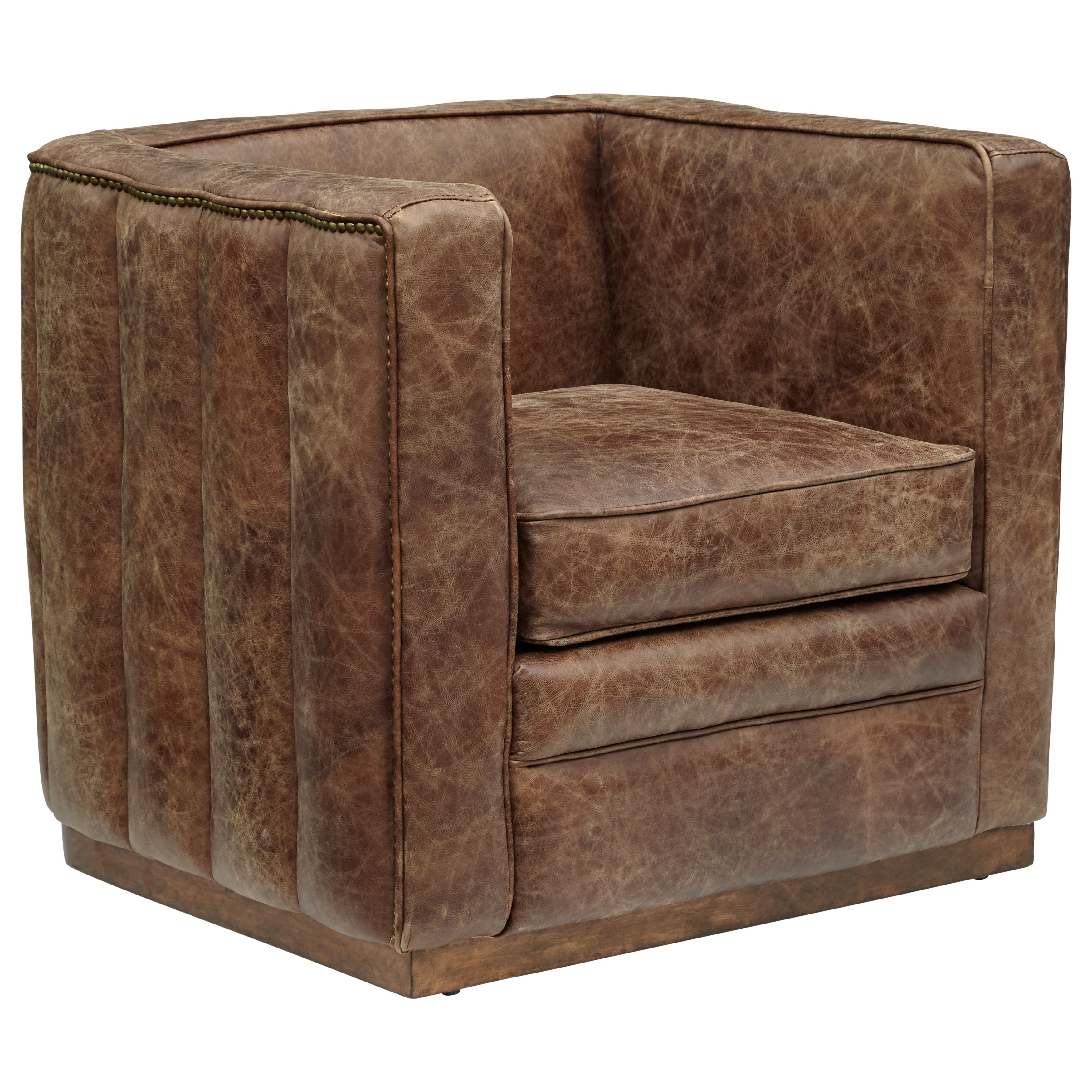 Modern Eclectic Mocha Brown Leather Tufted Channeled Accent Chair-1
