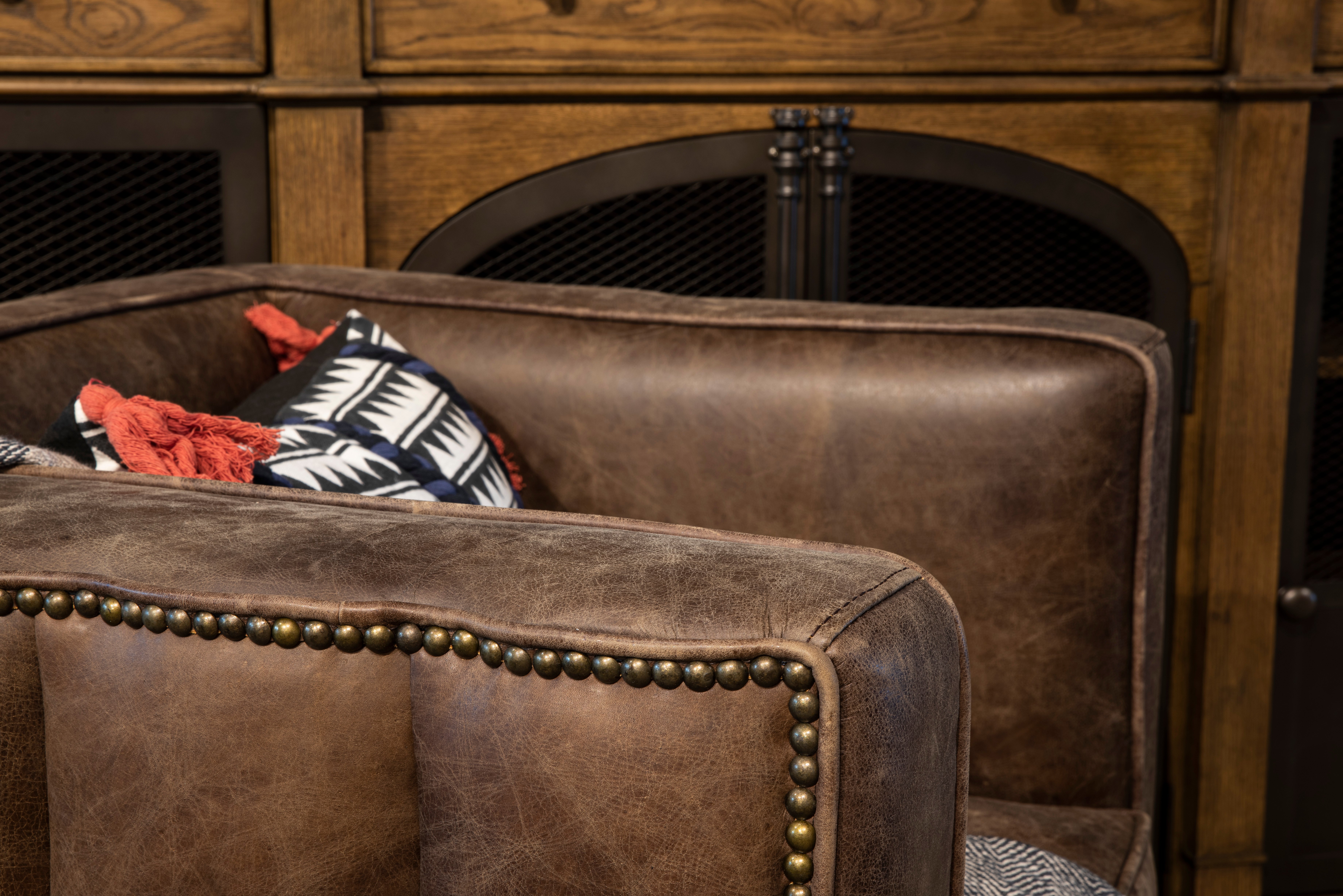 Modern Eclectic Mocha Brown Leather Tufted Channeled Accent Chair-2