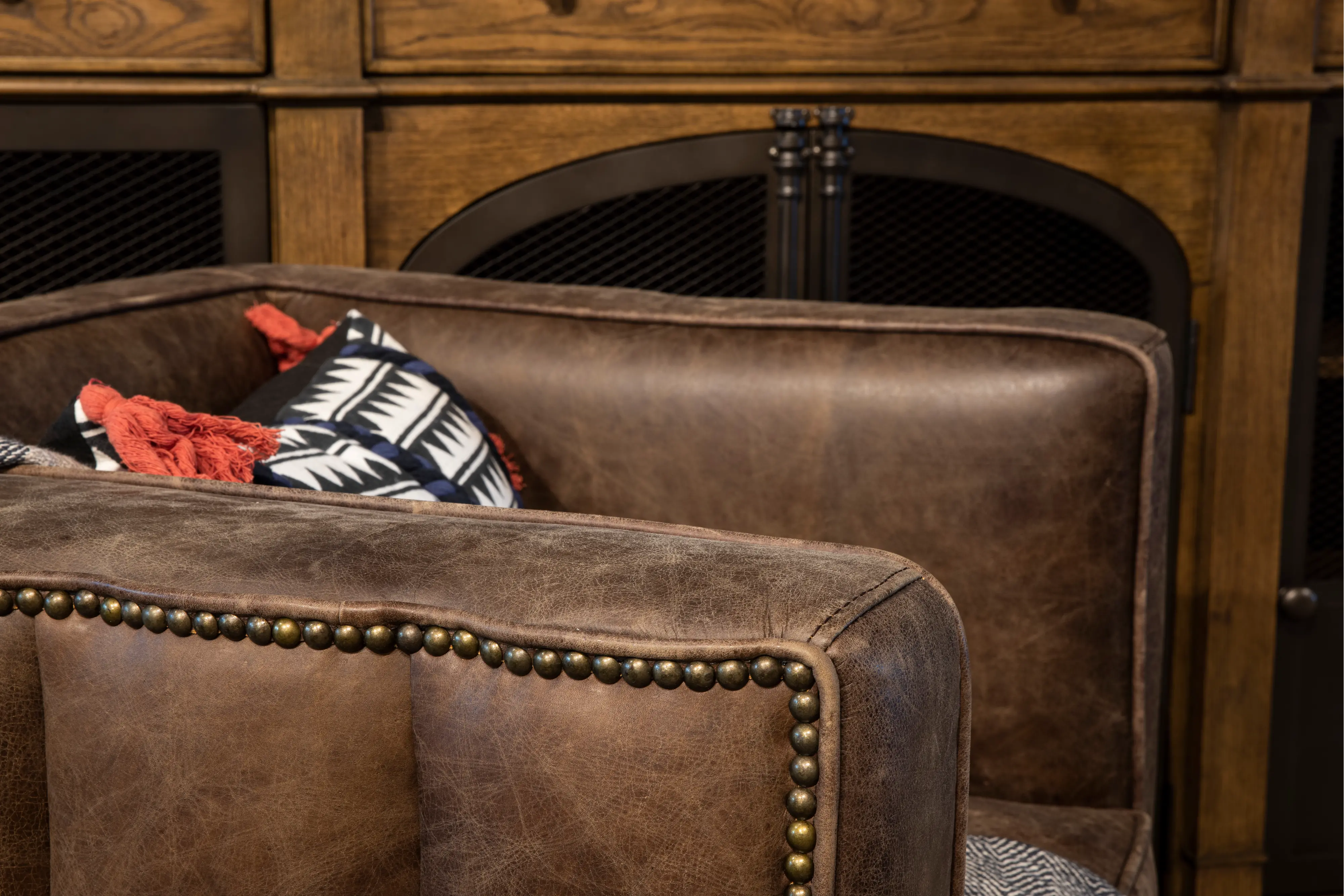 Modern Eclectic Mocha Brown Leather Tufted Channeled Accent Chair-2