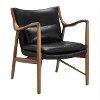 Black Leather Sling Accent Chair with Wood Frame - Modern Eclectic