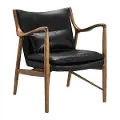Modern Eclectic Black Leather Sling Accent Chair with Wood Frame