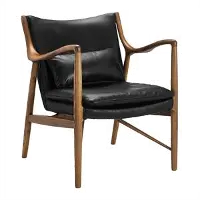 Modern Eclectic Black Leather Sling Accent Chair with Wood Frame