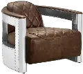 Modern Eclectic Brown Leather Aviation Chair with Riveted Metal Frame