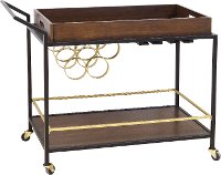 Mid Century Modern Walnut Bar Cart on Caster Wheels - Modern Eclectic