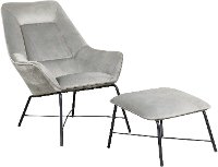 Modern Silver Velvet Accent Chair and Ottoman - Modern Eclectic