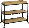 Modern Eclectic Light Oak and Iron Bar Cart on Caster Wheels