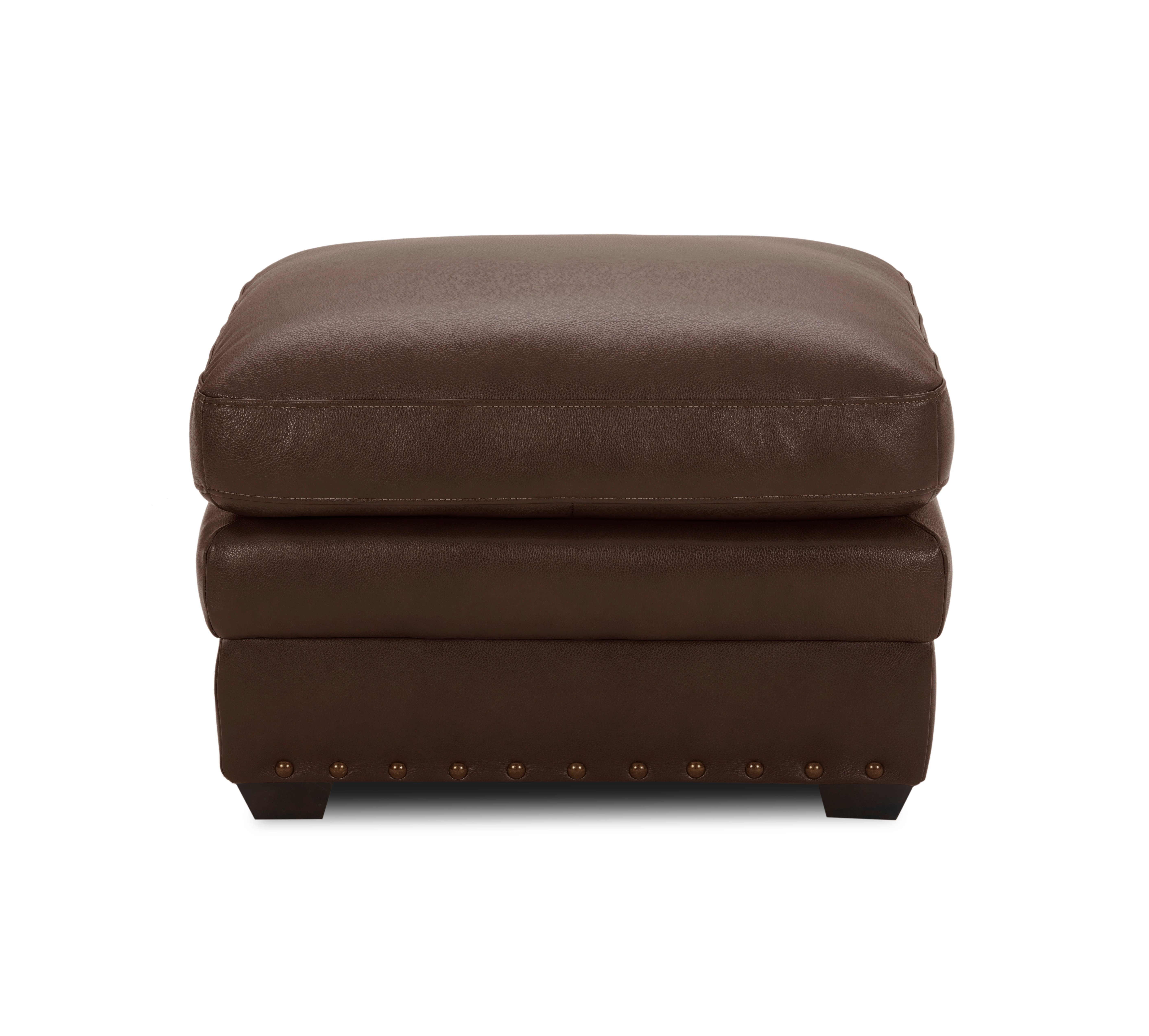 Derrick Traditional Brown Leather Ottoman-1