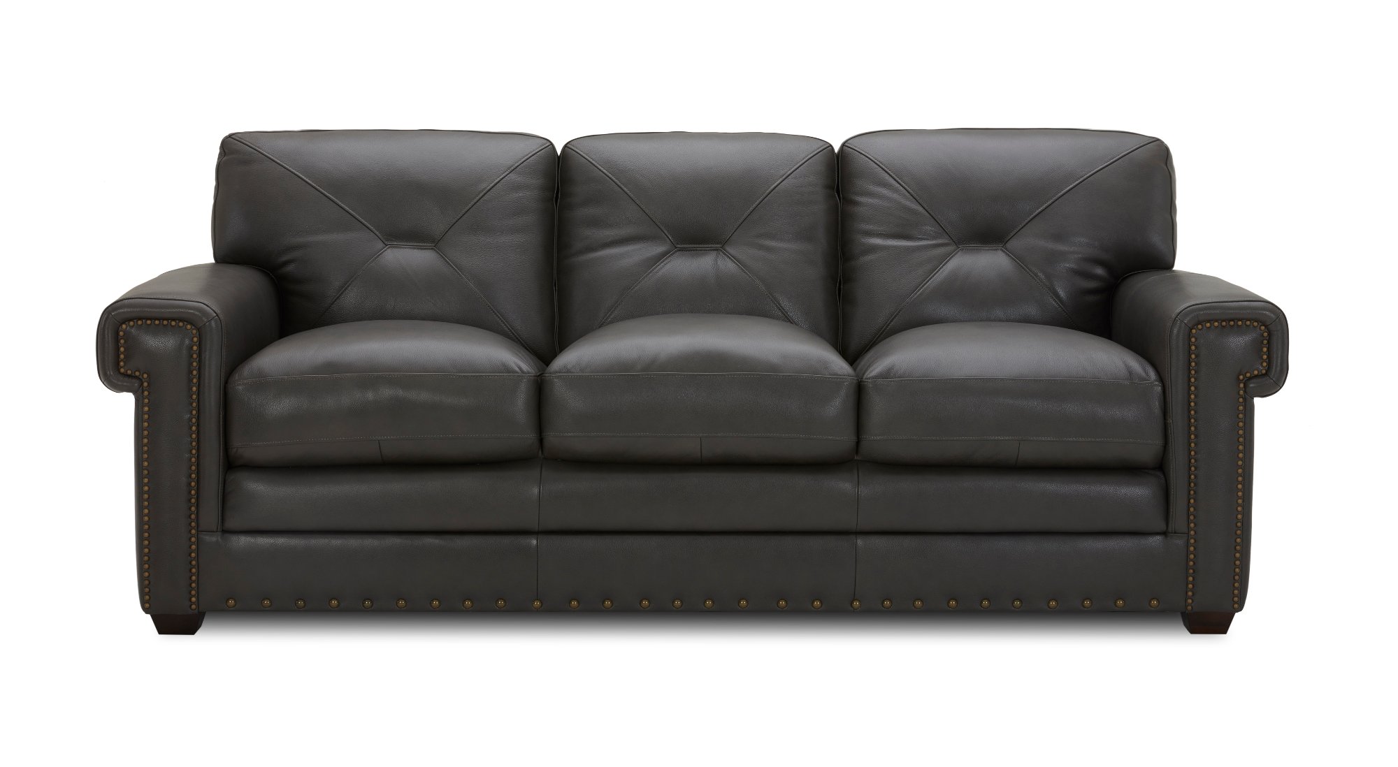 Derrick Traditional Charcoal Gray Leather Sofa-1