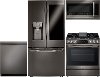 KIT LG 4 Piece Gas Kitchen Appliance Package with 23.5 cu. ft. Smart Refrigerator - Black Stainless Steel