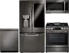 KIT LG 4 Piece Gas Kitchen Appliance Package with 23.5 cu. ft. Smart Refrigerator - Black Stainless Steel