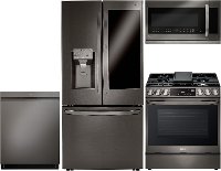 KIT LG 4 Piece Gas Kitchen Appliance Package with 23.5 cu. ft. Smart Refrigerator - Black Stainless Steel