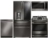 KIT LG 4 Piece Gas Kitchen Appliance Package with 22.5 cu. ft. French Door Refrigerator - Black Stainless Steel