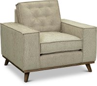 Mid Century Beige Chair with Squared Arms - Modern Eclectic