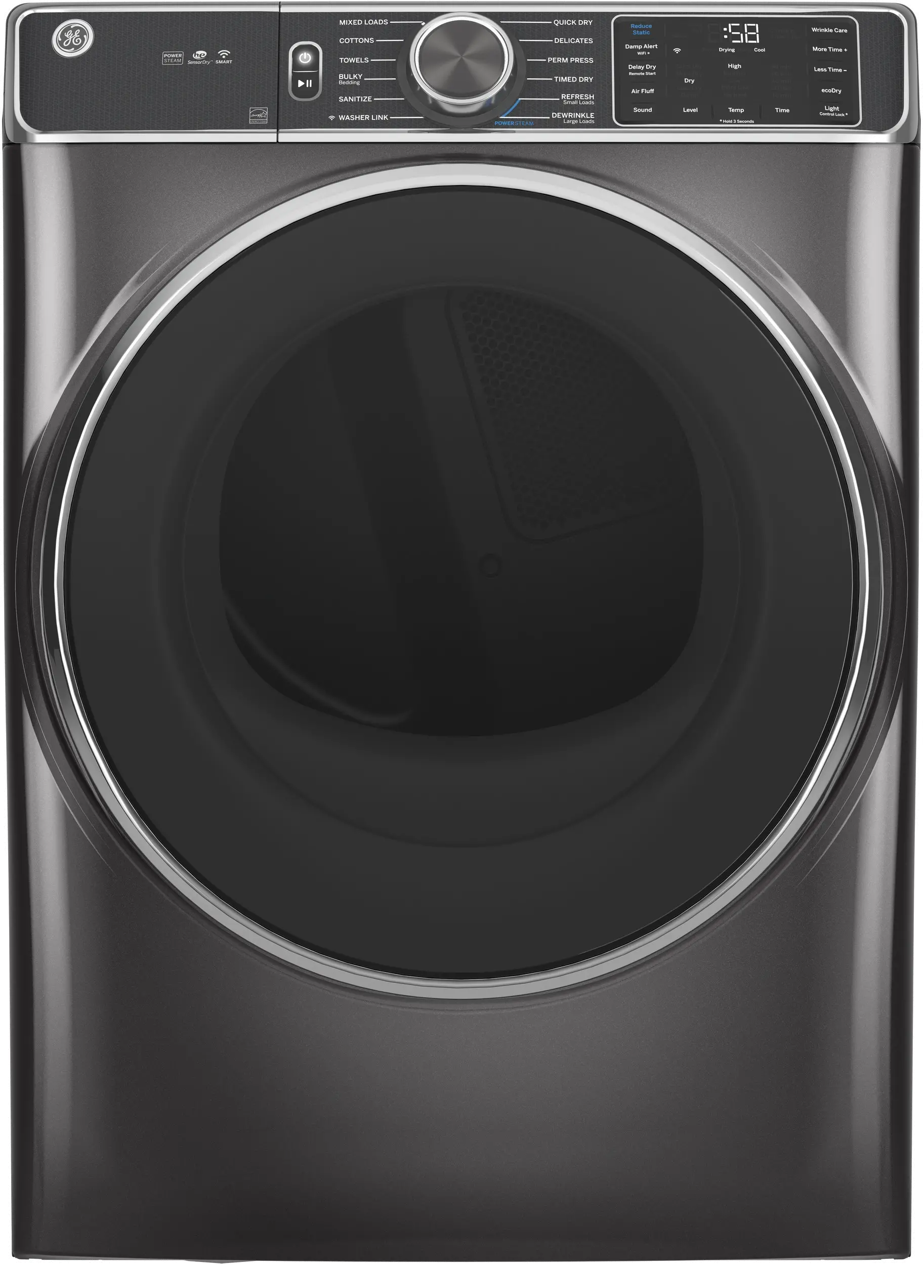 GFD85ESPNDG GE Smart Electric Dryer with Steam - Diamond Gray 7.8 cu. ft.-1