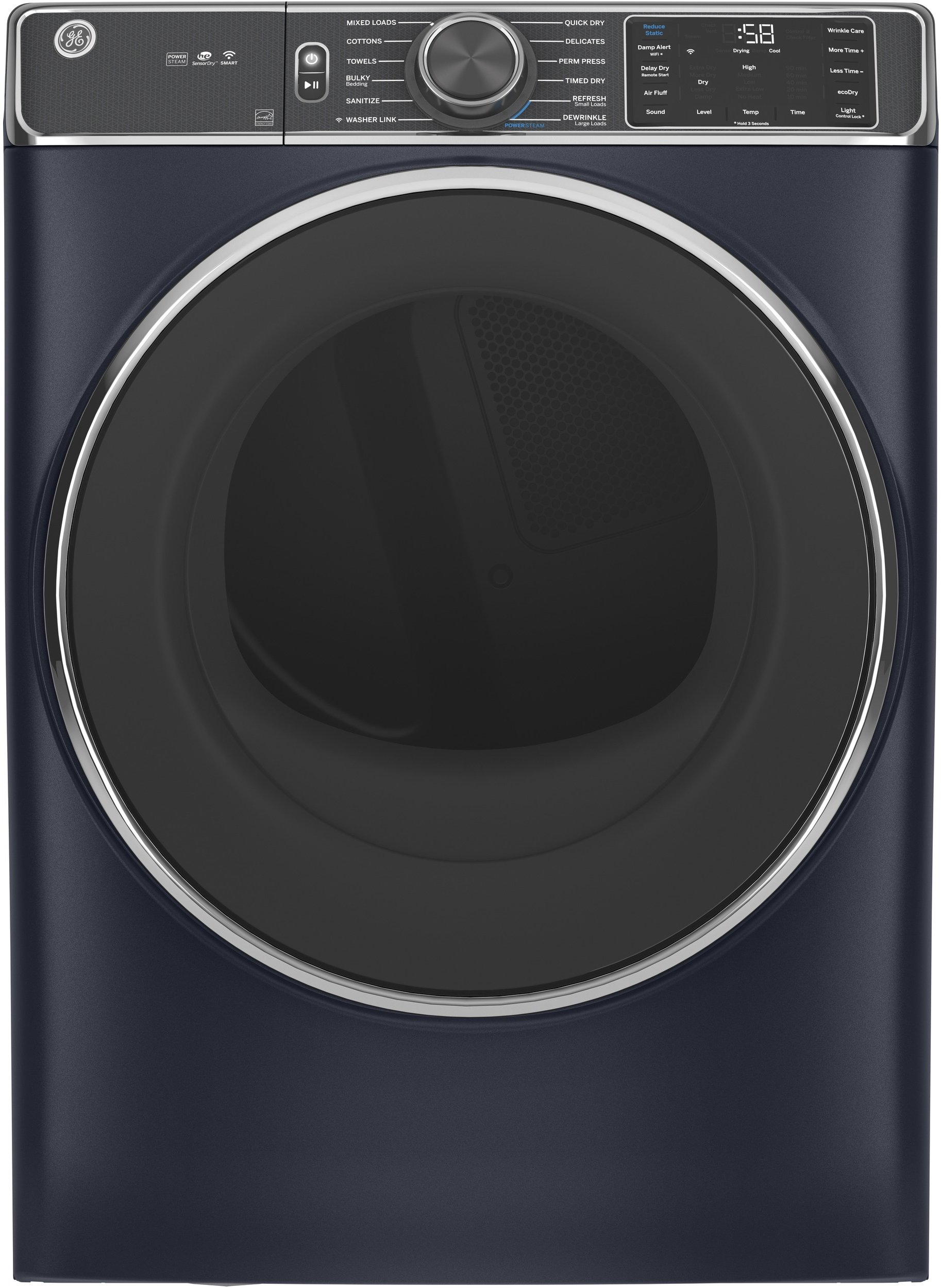 GFD85ESPNRS GE 7.8 cu. ft. Capacity Smart Electric Dryer with Steam - Sapphire Blue-1