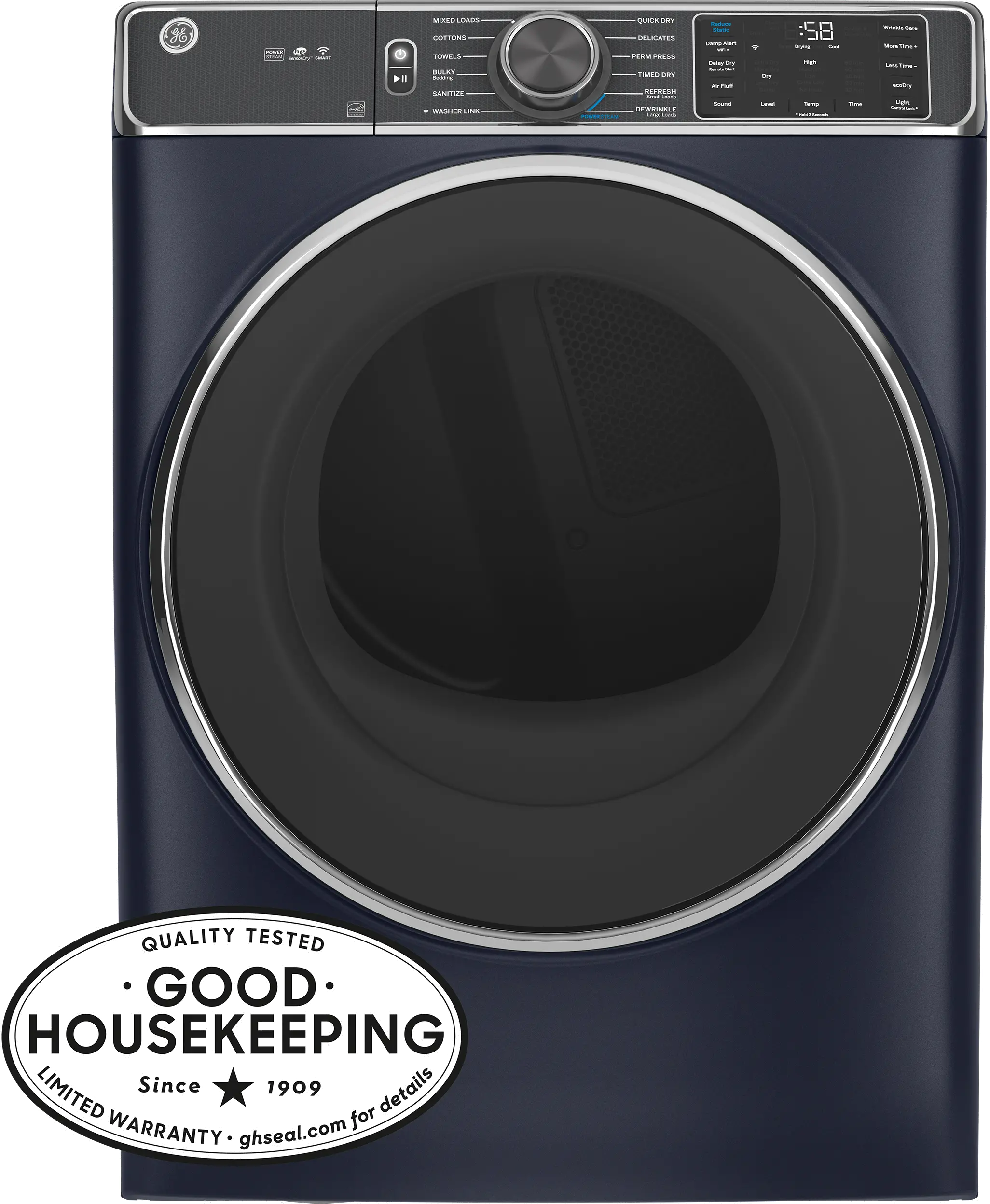 GFD85GSPNRS GE 7.8 cu. ft. Capacity Smart Front Load Gas Dryer with Steam - Sapphire Blue-2