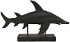 Matte Black Hammerhead Shark Sculpture on Base