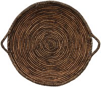 31 Inch Round Brown Water Hyacinth Tray with Handles
