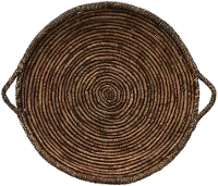 31 Inch Round Brown Water Hyacinth Tray with Handles