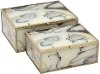 8 Inch Off White, Blue and Black Glass and Metal Box