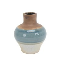 6 Inch White, Blue and Beige Vase