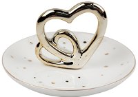 5 Inch White Double Heart Ceramic Trinket Tray