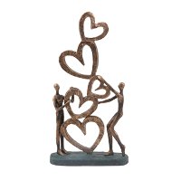 16 Inch Bronze Couple with Hearts Polyresin Sculpture