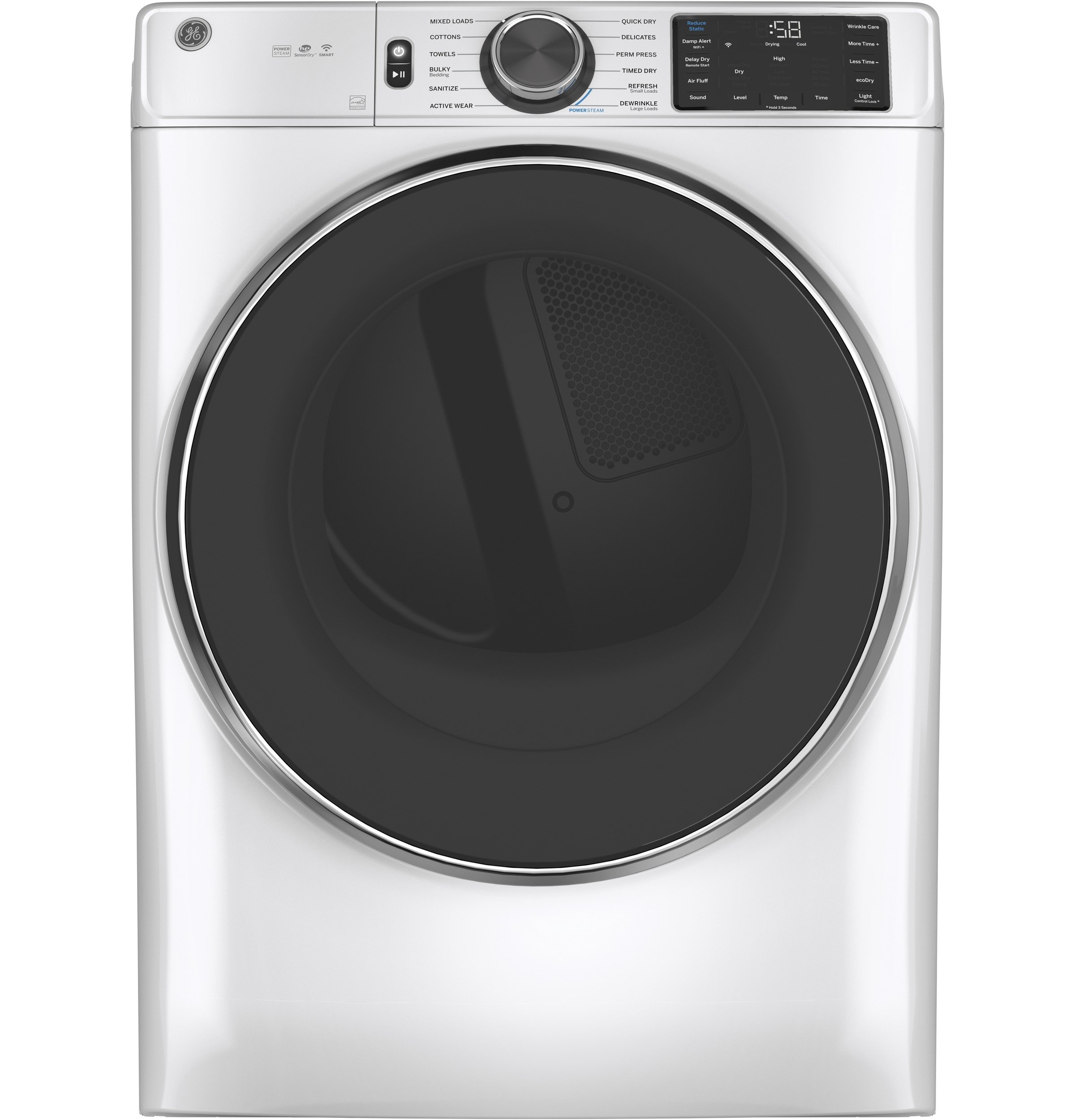 GFD65ESSNWW GE 7.8 cu. ft. Capacity Smart Front Load Electric Dryer with Steam - White-1