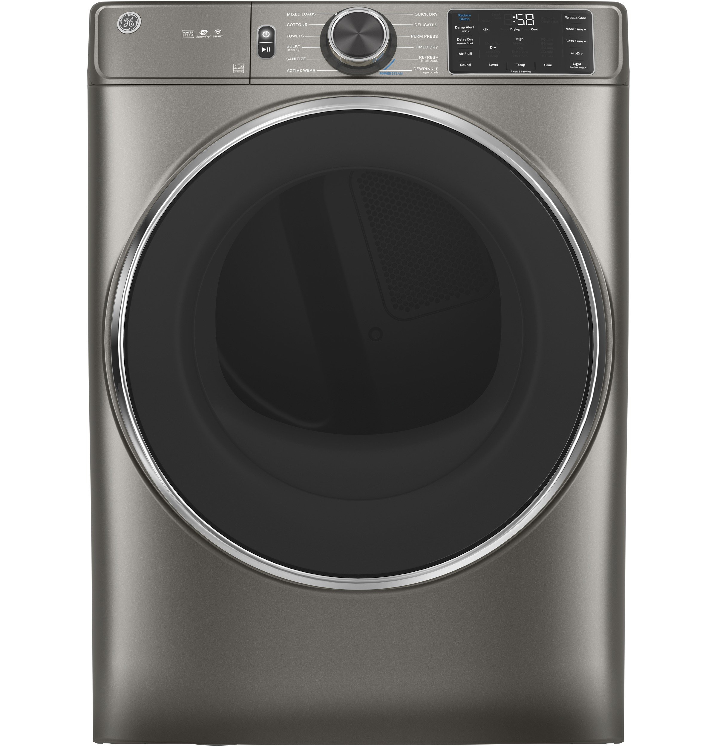 GFD65ESPNSN GE 7.8 cu. ft. Capacity Smart Front Load Electric Dryer with Steam - Satin Nickel-1