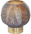 8 Inch Brown and Gold Chevron Patterned Glass Vase