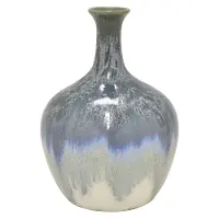 8 Inch Blue Wash Ceramic Long Neck Vase