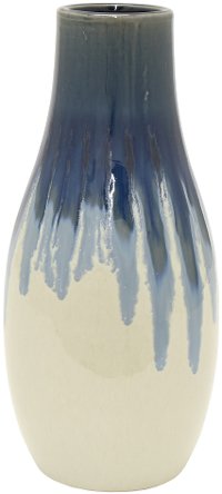 11 Inch Contemporary Blue Drip Ceramic Vase