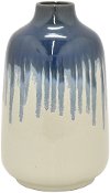 12 Inch Off White and Blue Drip Ceramic Vase