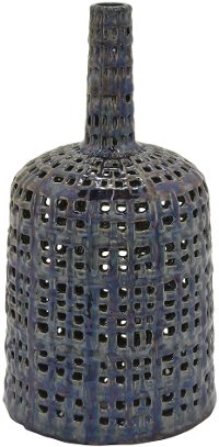 15 Inch Blue and Bronze Pierced Vase