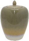 11 Inch Green and Cream Ceramic Jar with Lid
